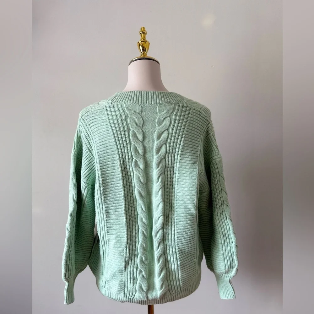 Mint Green Cable Knit Cardigan - Picture 4 of 7